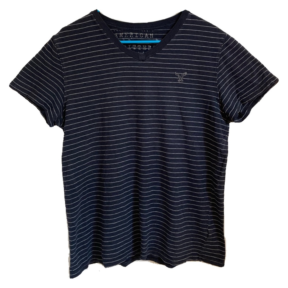 Medium American Eagle Striped V-Neck T-Shirt